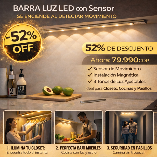 LUZ BARRA LED CON SENSOR Y RECARGABLE