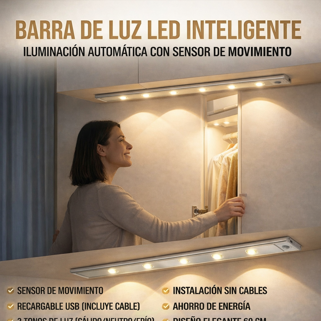 LUZ BARRA LED CON SENSOR Y RECARGABLE
