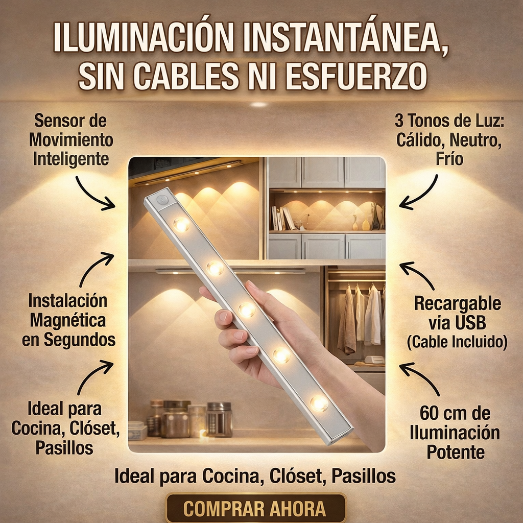 LUZ BARRA LED CON SENSOR Y RECARGABLE